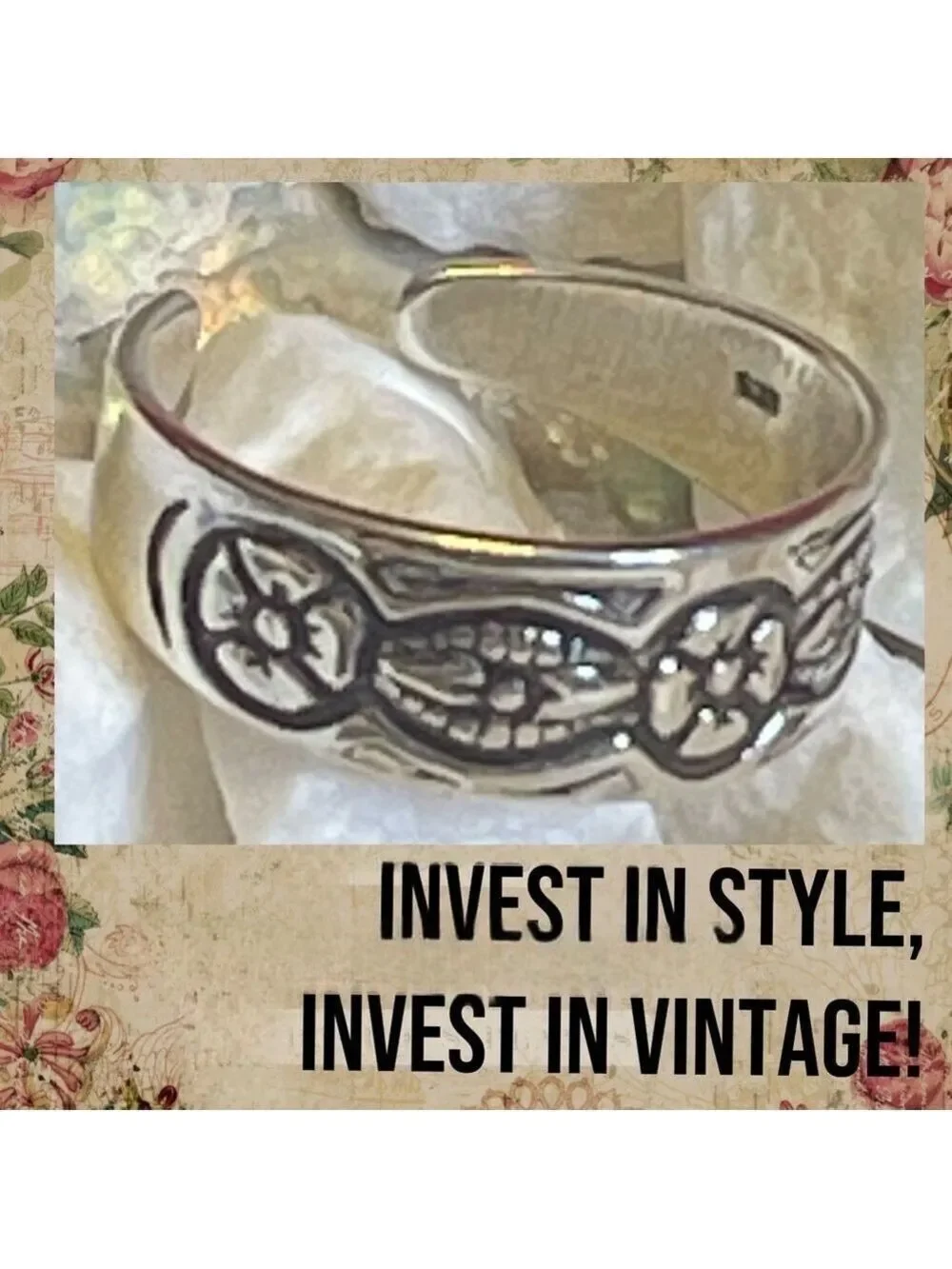 Silver 925 VINTAGE Flowers Leaves Boho Vintage Southwestern 70's